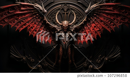 Demon with wings against the background of hell. Christian apocalypse AI Demon with wings against the background of hell. Christian apocalypse AI 107296858