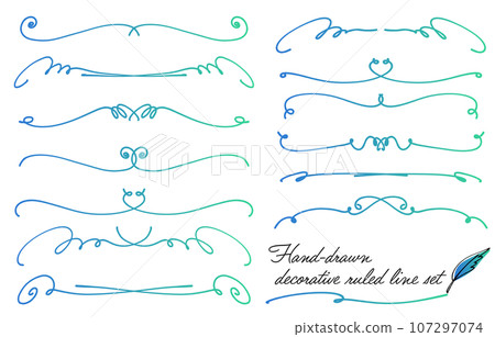 Set of hand-drawn decorative frames (cold color gradation) 107297074