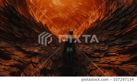 Woman demon with wings against the background of hell. Christian apocalypse AI Woman demon with wings against the background of hell. Christian apocalypse AI 107297134