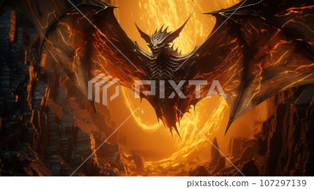 Demon with wings against the background of hell. Christian apocalypse AI Demon with wings against the background of hell. Christian apocalypse AI 107297139