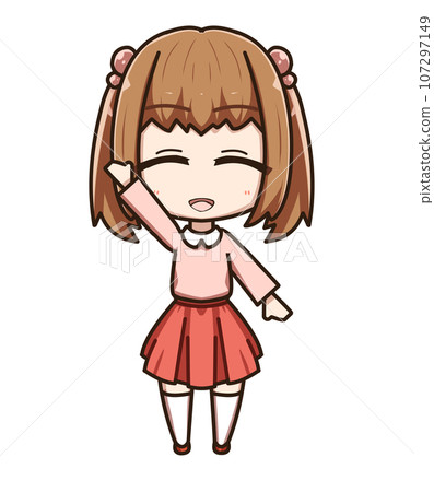 A girl with twin tails raising her right hand 107297149