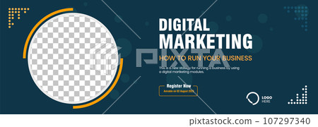 marketing, online element banner and sign templates. Modern business banner template design with Dark and yellow abstract banner template 107297340