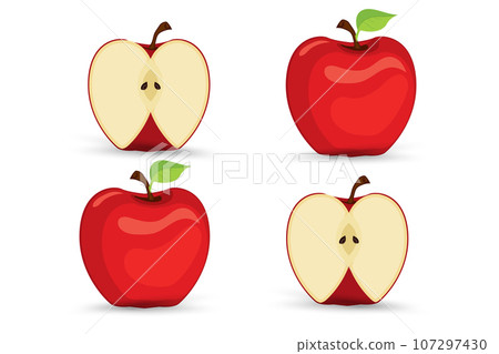 Two cut parts of watermelon, clipart, vector, cartoon fresh green watermelon half, 2 slices red watermelon pieces. vector, illustration fruits element for designs 107297430