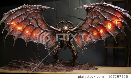 Demon with wings decorative figurine. Christian apocalypse AI 107297536