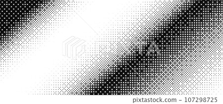 Diagonal halftone texture. Dotted gradient pattern background. Abstract 8 bit faded pop art wallpaper. Vanishing pixelated spotted design backdrop for banner, poster, flyer, cover. Vector bitmap Diagonal halftone texture. Dotted gradient pattern background. Abstract 8 bit faded pop art wallpaper. Vanishing pixelated spotted design backdrop for banner, poster, flyer, cover. Vector bitmap 107298725