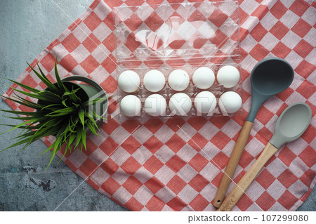 Eggs on the kitchen table. Eggs on the kitchen table. 107299080