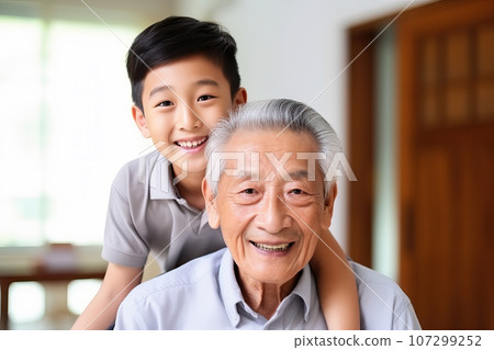 Happiness Grandson with grandfather generative ai 107299252