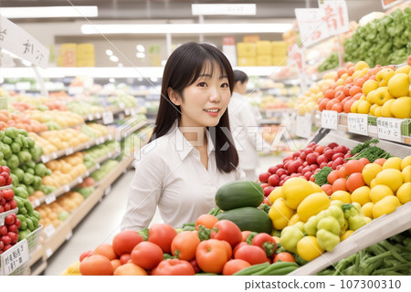 Young woman shopping at a supermarket AI-generated image 107300310