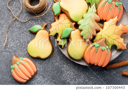 Multicolored autumn homemade cookies Multicolored autumn homemade cookies 107300443