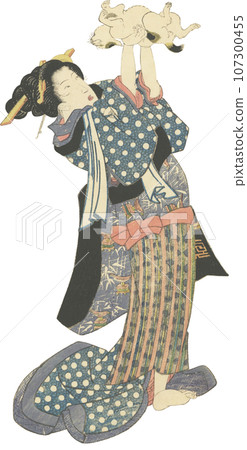 Ukiyo-e Woman holding a cat Ukiyo-e Woman holding a cat 107300455