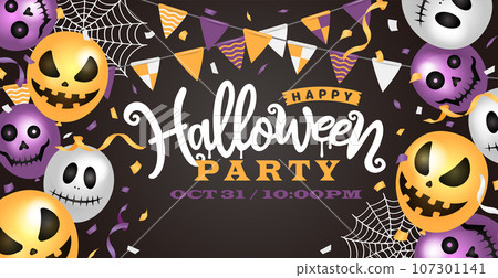 Happy Halloween Halloween Party Horizontal WEB Banner Vector Illustration 107301141