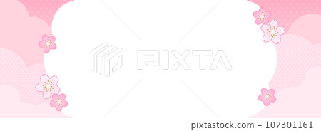 Pink clouds, sky and cherry blossoms frame/background material (horizontal for banners) 107301161