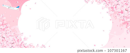 盛開的櫻花和飛機框架/背景材料（橫幅水平） 107301167