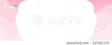 飛機和粉紅雲彩/天空框架/背景材料（橫幅水平） 107301170