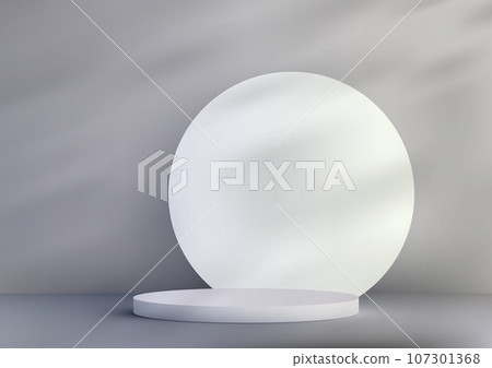 3D Realistic White Podium Stand. Stylish Product Display and Showcase Mockup 107301368