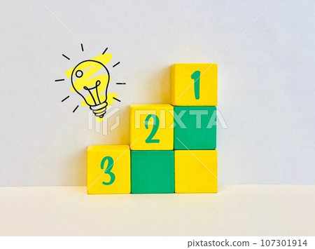 Building blocks and miniature light bulbs written 1, 2, 3 Building blocks and miniature light bulbs written 1, 2, 3 107301914