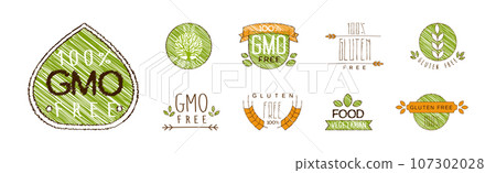 Vegetarian GMO Free Bio Product and Food Label Vector Set 107302028