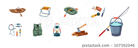 Camping and Tourist Equipment Object and Items Vector Set Camping and Tourist Equipment Object and Items Vector Set 107302046