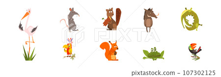 Funny Animal and Comic Creature Character Vector Set Funny Animal and Comic Creature Character Vector Set 107302125