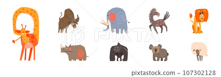 Funny Animal and Comic Creature Character Vector Set 107302128