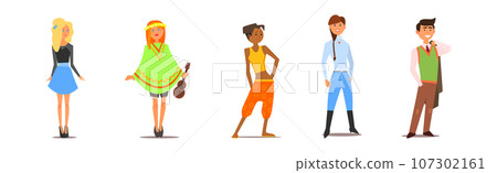Different Man and Woman Character Standing and Smiling Vector Set 107302161