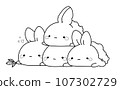 Rabbits coloring page in kawaii style, vector illustration in Japanese style. 107302729