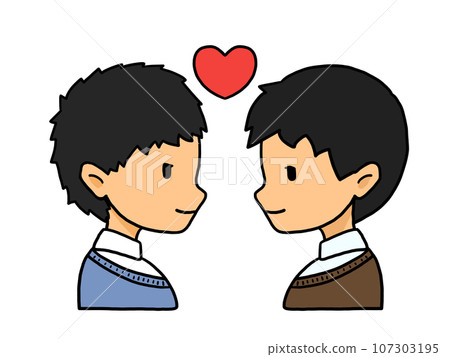 Illustration of the profile of a couple facing each other (Japanese man and Japanese man) Illustration of the profile of a couple facing each other (Japanese man and Japanese man) 107303195