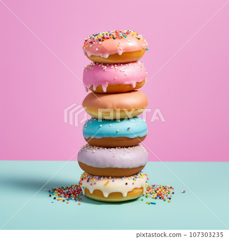 Lots of donuts on a bright background. - Stock Illustration [107303235 ...