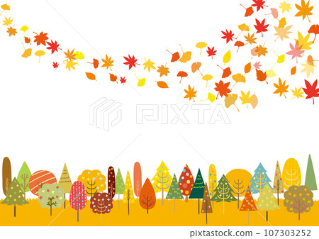 Scandinavian style autumn color cute trees and leaves frame 107303252