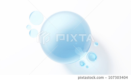 白色背景上的多個透明淺藍色球體。 107303404