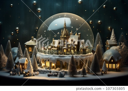 Christmas snow globe AI generated image AI image 107303805
