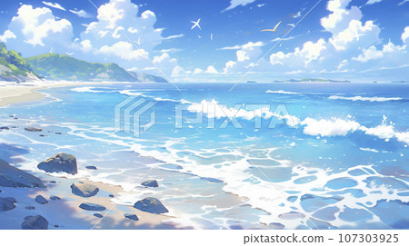 Anime-style summer refreshing blue sky and sea "AI generated image" Anime-style summer refreshing blue sky and sea "AI generated image" 107303925