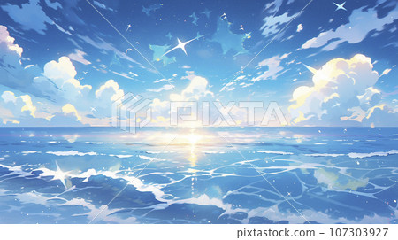 Anime-style summer refreshing blue sky and sea "AI generated image" 107303927