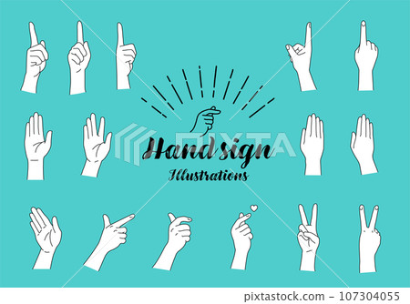 Illustration set of various hand signs 107304055