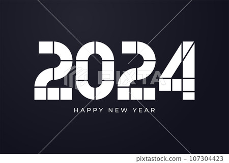 2024 modern geometric lettering New Year card. Memphis style 2024 modern geometric lettering New Year card. Memphis style 107304423
