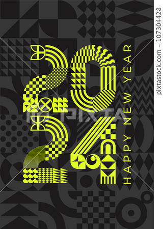 2024 modern geometric lettering New Year card. Memphis style 2024 modern geometric lettering New Year card. Memphis style 107304428