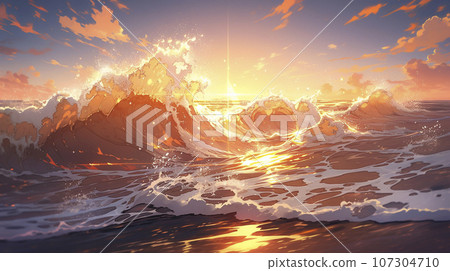 Beautiful anime-style sunset or sunrise "AI generated image" 107304710