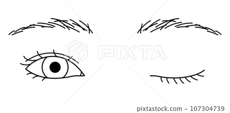 眼睛：平行雙眼皮，眨眼，黑白 107304739