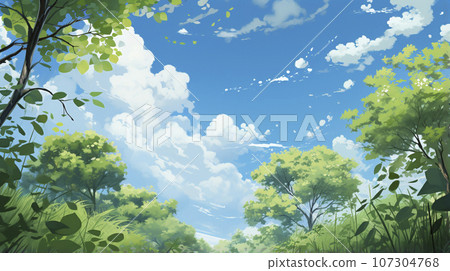 清新的綠葉和藍天“AI生成圖像” 107304768