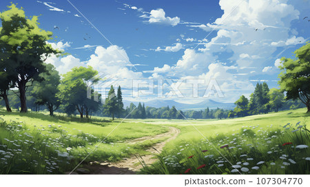 清新的綠葉和藍天“AI生成圖像” 107304770