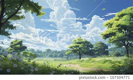 清新的綠葉和藍天“AI生成圖像” 107304771