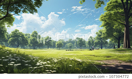 清新的綠葉和藍天“AI生成圖像” 107304772