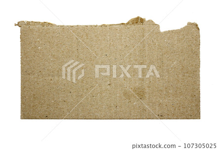 A sheet of corrugated paper is torn into pieces isolated on white background 107305025