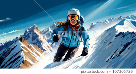 Illustration of a beautiful winter holiday in the Alps 107305726