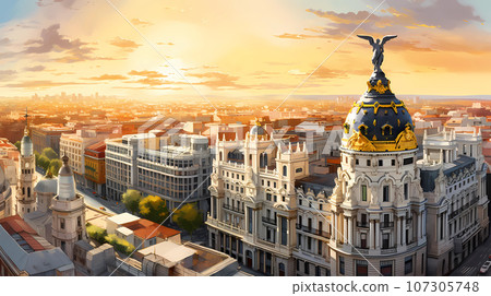 Illustration of beautiful view of the city of Madrid, Spain Illustration of beautiful view of the city of Madrid, Spain 107305748