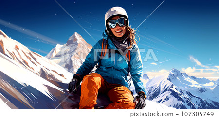 Illustration of a beautiful winter holiday in the Alps Illustration of a beautiful winter holiday in the Alps 107305749