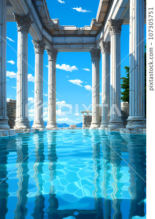 Illustration of a beautiful view of the travertines Illustration of a beautiful view of the travertines 107305751