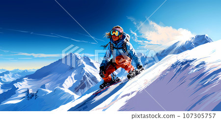 Illustration of a beautiful winter holiday in the Alps Illustration of a beautiful winter holiday in the Alps 107305757