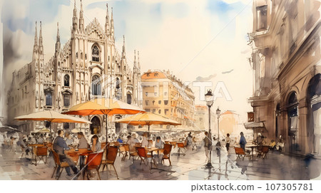 Illustration of beautiful view of Milano, Italy 107305781