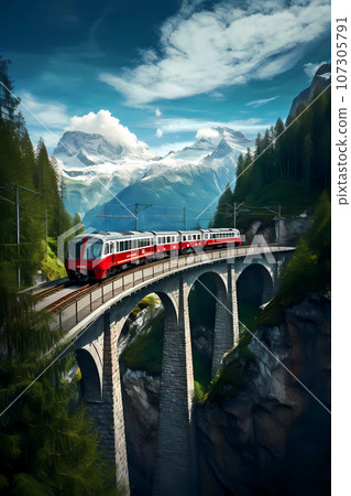 Illustration of Glacier express in the Alps, Switzerland 107305791